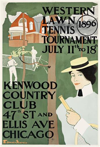 EDWARD PENFIELD (1866-1925). WESTERN LAWN TENNIS TOURNAMENT / KENWOOD COUNTRY CLUB. 1896. 28¼x19½ inches, 71¾x49½ cm.                            